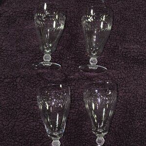 Set of 4 Tiffin-Franciscan Laurel Wreath Footed Etched Water Glasses
